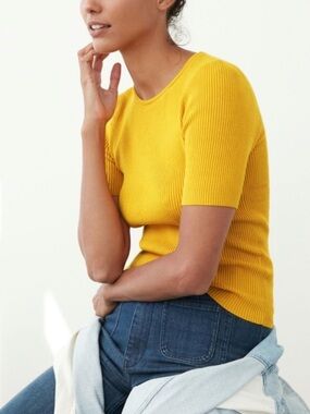 Anthropologie Maeve Josefa Ribbed Yellow Top Size Small